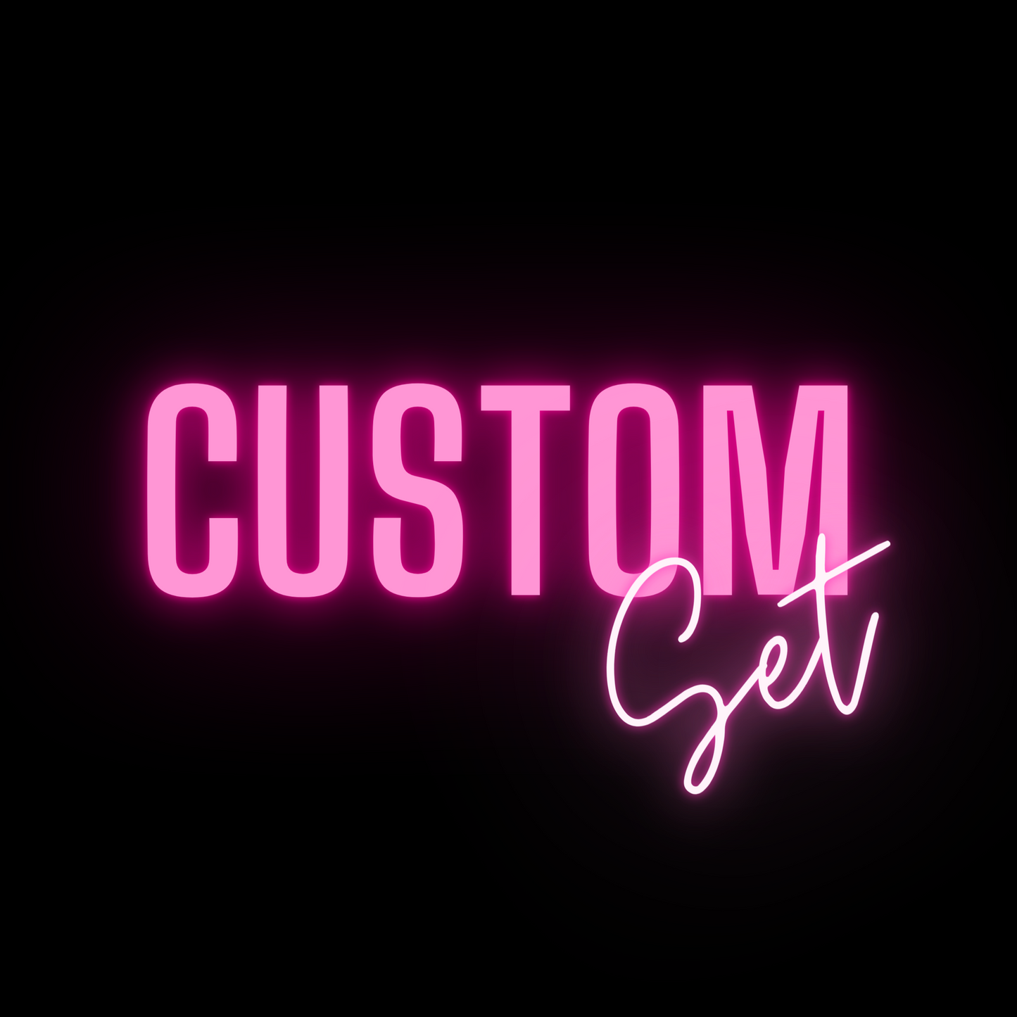 Elegant custom press-on nails displayed in a neon pink sign