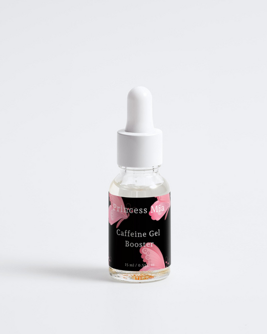 Bottle of Princess Mia Caffeine Gel Booster on a white background