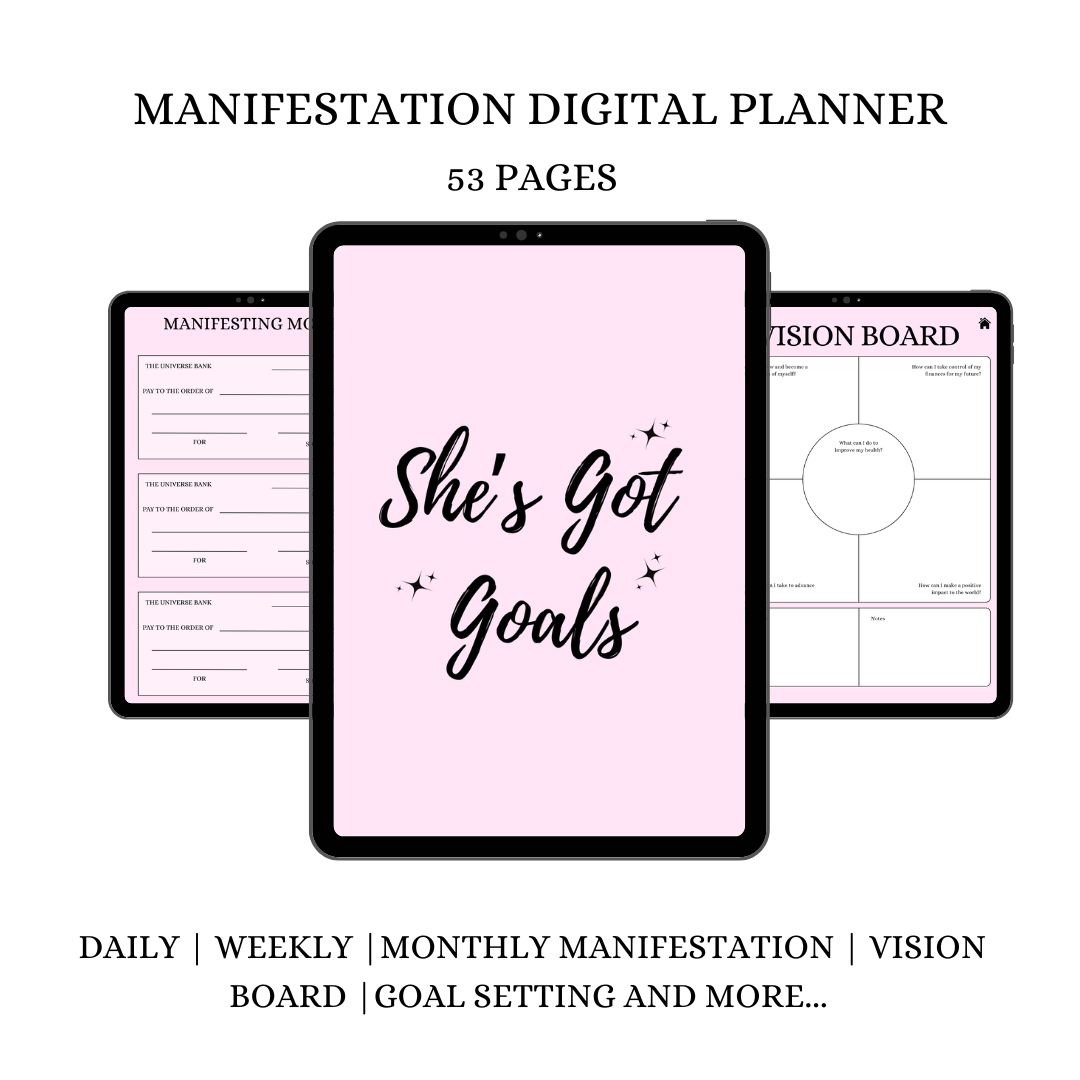 Goals & Manifestation Digital Planner cover page on iPad for GoodNotes